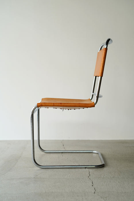 VINTAGE DUTCH TUBULAR FRAME LEATHER CHAIR