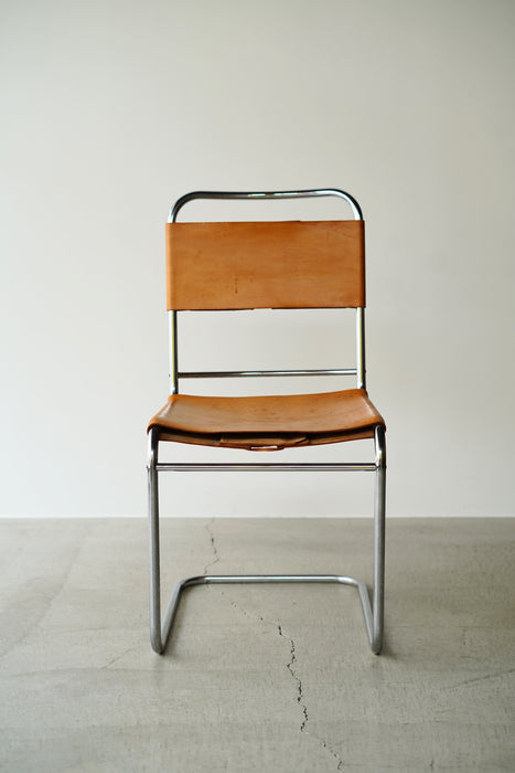 VINTAGE DUTCH TUBULAR FRAME LEATHER CHAIR