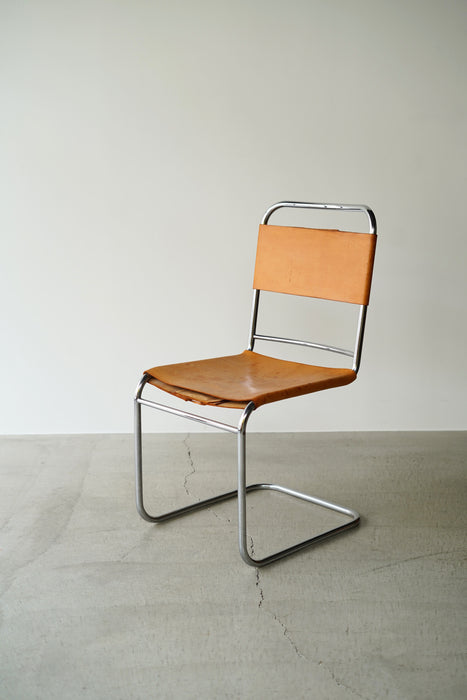 VINTAGE DUTCH TUBULAR FRAME LEATHER CHAIR