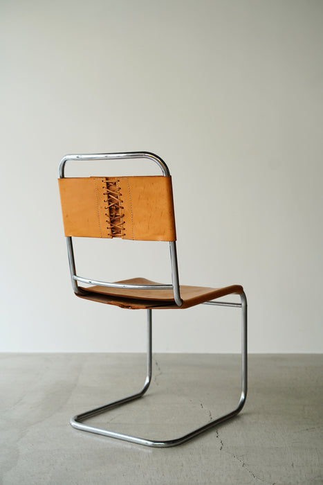 VINTAGE DUTCH TUBULAR FRAME LEATHER CHAIR
