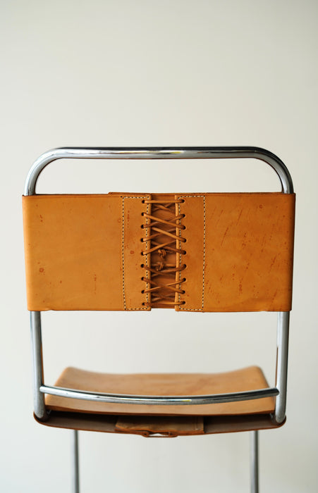 VINTAGE DUTCH TUBULAR FRAME LEATHER CHAIR