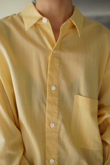 Salvatore  Piccolo x CRISTASEYA<br>HANDMADE CLASSIC COLLAR SHIRT<br>in YELLOW WITH WHITE STRIPES