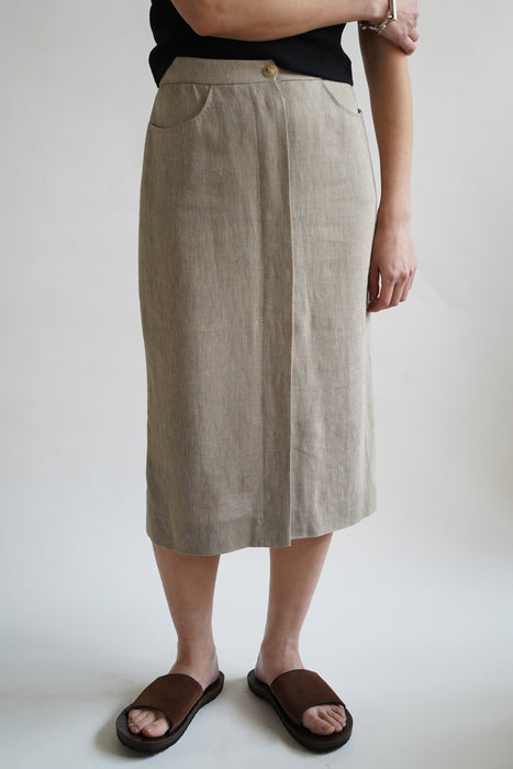 VINTAGE HERMES <br>LINEN FRONT BUTTON SKIRT<br><br>SOLD OUT