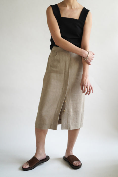 VINTAGE HERMES <br>LINEN FRONT BUTTON SKIRT<br><br>SOLD OUT