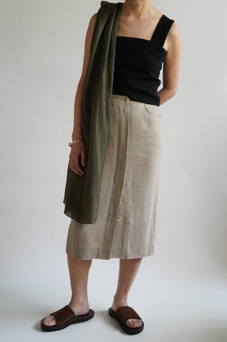 VINTAGE HERMES <br>LINEN FRONT BUTTON SKIRT<br><br>SOLD OUT