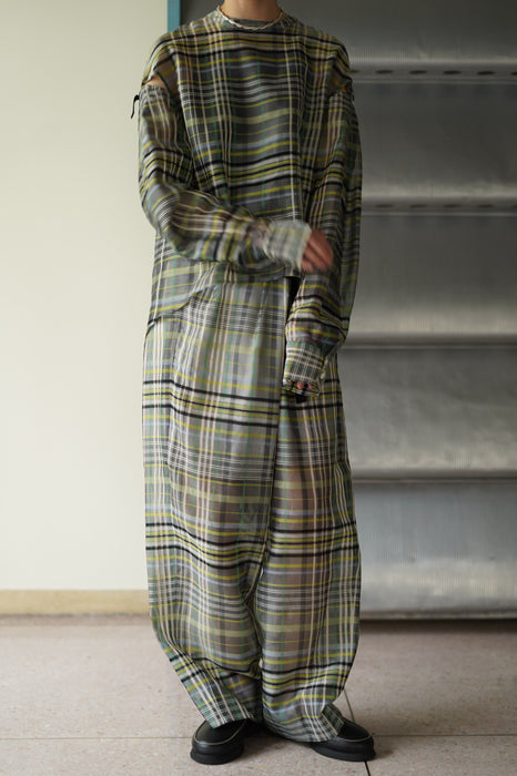 pelleq<br>plaid silk organza wrap trousers