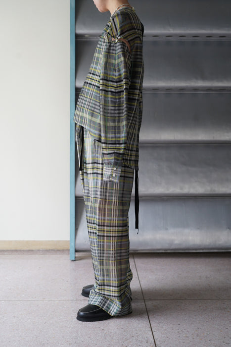 pelleq<br>plaid silk organza wrap trousers