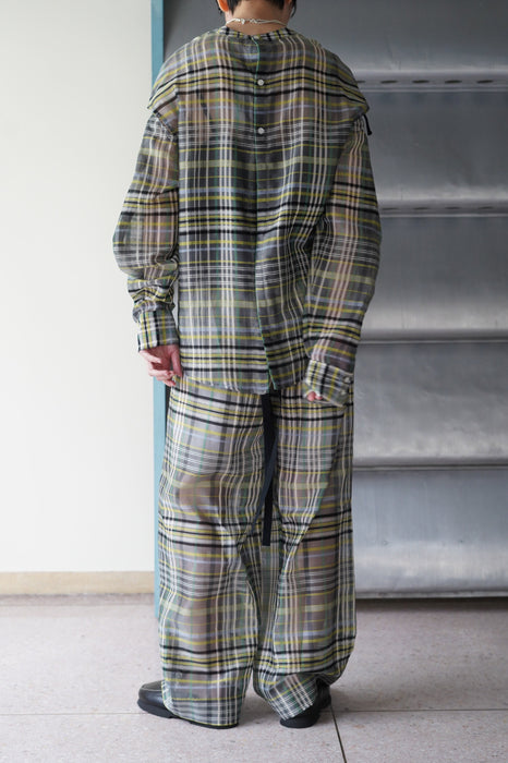 pelleq<br>plaid silk organza wrap trousers