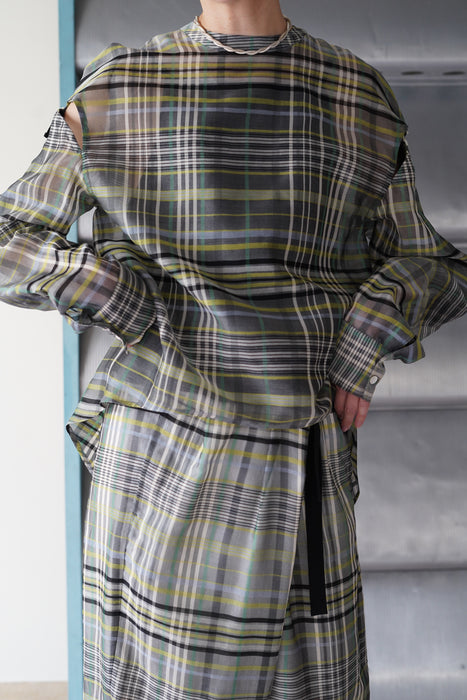 pelleq<br>plaid silk organza string shirt <br><br>SOLD OUT