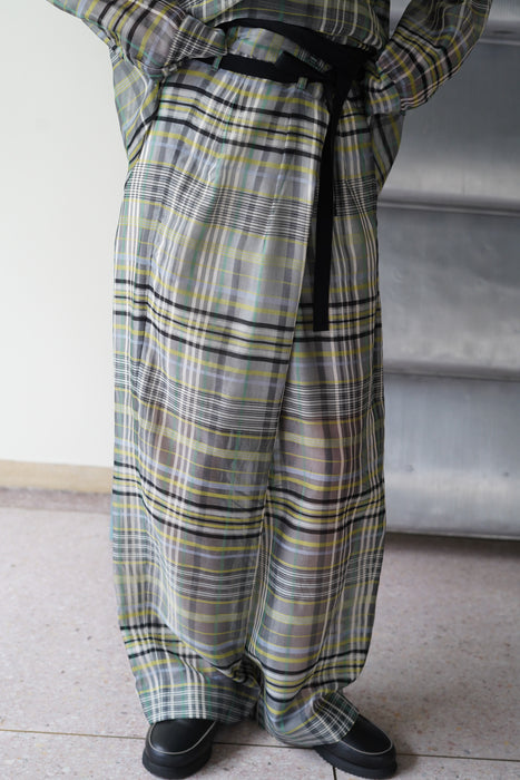 pelleq<br>plaid silk organza wrap trousers