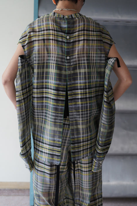 pelleq<br>plaid silk organza string shirt <br><br>SOLD OUT