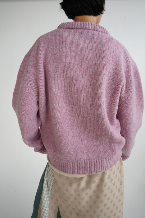 CRISTASEYA<br>PADDED COLLAR SHETLAND OVERSIZED SWEATER<br>in PINK