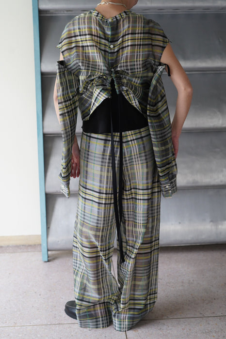 pelleq<br>plaid silk organza wrap trousers