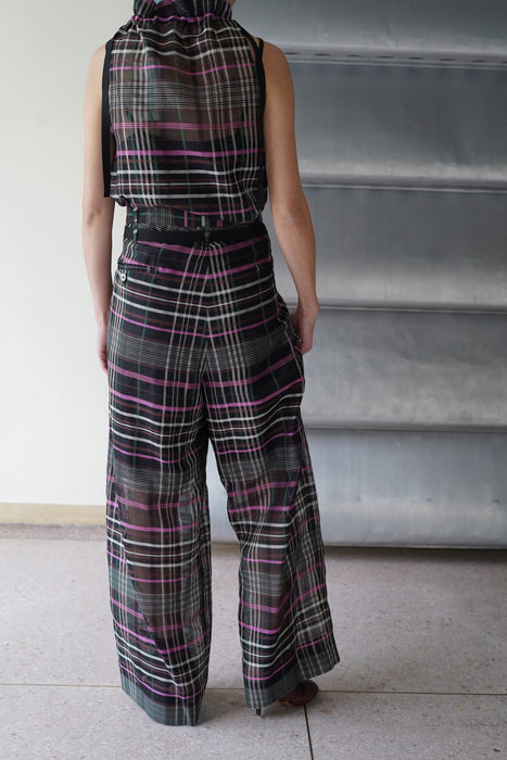 pelleq<br>plaid silk organza wrap trousers