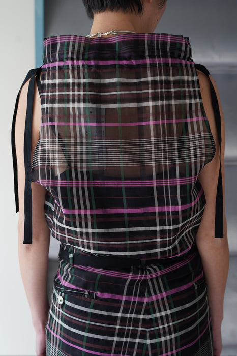 pelleq<br>plaid silk organza sleeveless shirt<br><br>SOLD OUT
