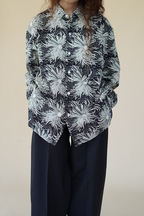 Salvatore Piccolo xCRISTASEYA<br>HANDMADE CLASSIC COLLAR SHIRT<br>in BLACK WITH WHITE FLOWER