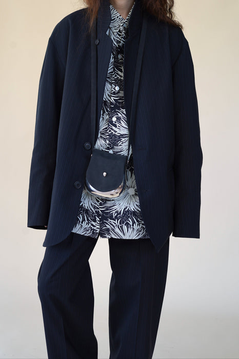 CRISTASEYA<br>OVERSIZED BLAZER<br>in BLACK/NAVY STRIPES
