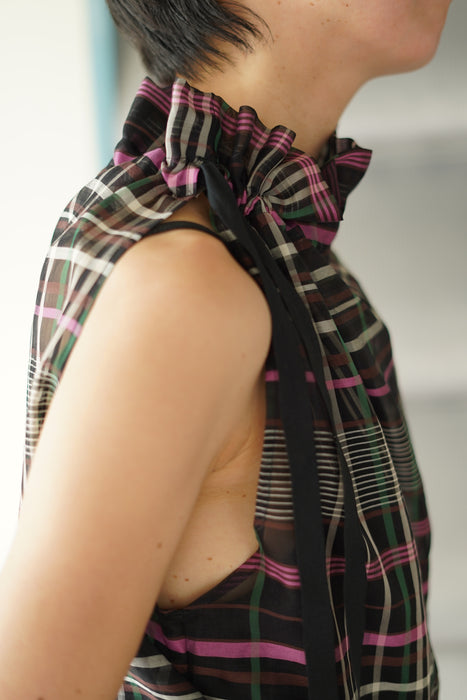 pelleq<br>plaid silk organza sleeveless shirt<br><br>SOLD OUT