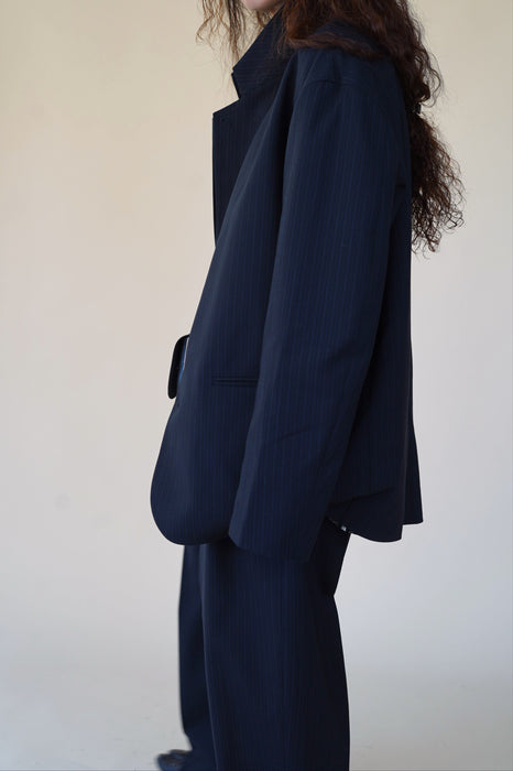 CRISTASEYA<br>OVERSIZED BLAZER<br>in BLACK/NAVY STRIPES