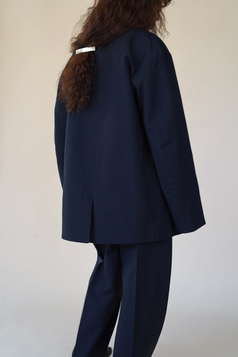 CRISTASEYA<br>OVERSIZED BLAZER<br>in BLACK/NAVY STRIPES