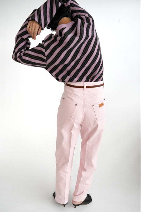 CRISTASEYA<br>DIAGONAL STRIPED SWEATER<br>in TAUPE/PINK