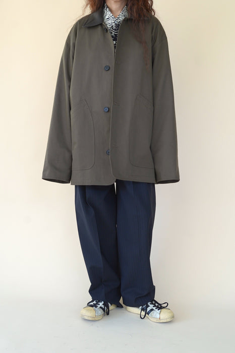 CRISTASEYA<br>JAPANESECOTTON OVERSIZED BLOUSON WITH LEATHER PATCH<BR>in KHAKI