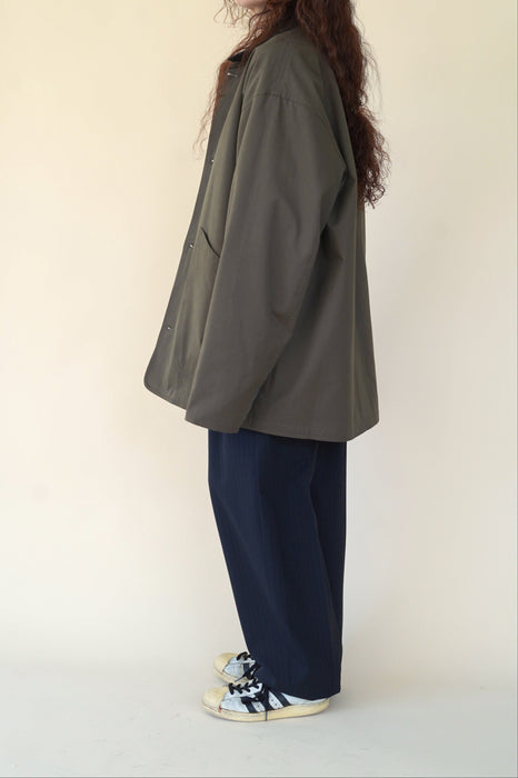 CRISTASEYA<br>JAPANESECOTTON OVERSIZED BLOUSON WITH LEATHER PATCH<BR>in KHAKI