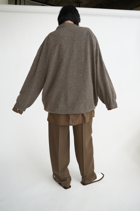 CRISTASEYA<br>ROUND NECK FLANNEL SWEATER<br>in TAUPE
