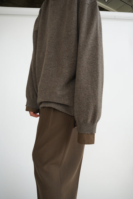 CRISTASEYA<br>ROUND NECK FLANNEL SWEATER<br>in TAUPE