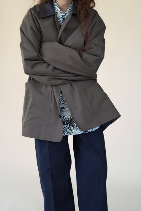 CRISTASEYA<br>JAPANESECOTTON OVERSIZED BLOUSON WITH LEATHER PATCH<BR>in KHAKI