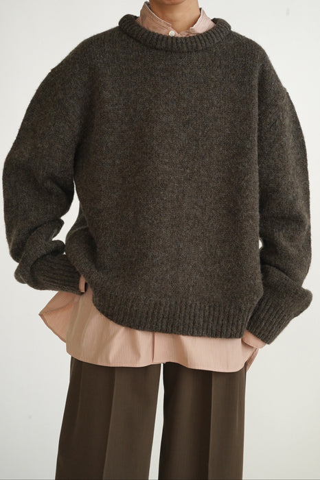 CRISTASEYA<br>PADDED COLLAR SHETLAND OVERSIZED SWEATER<br>in TAUPE