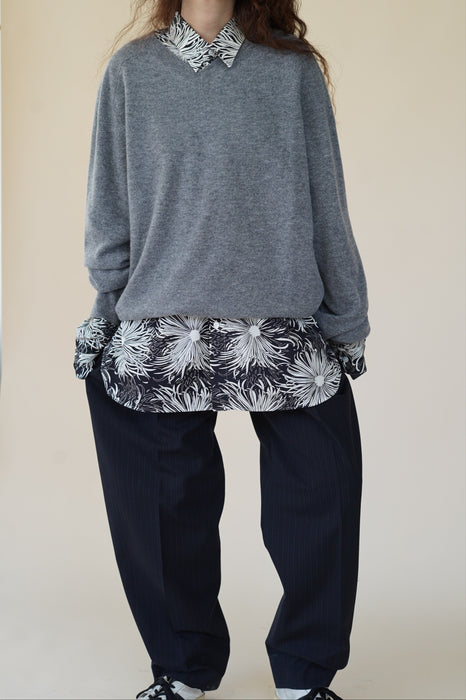 Salvatore Piccolo xCRISTASEYA<br>HANDMADE CLASSIC COLLAR SHIRT<br>in BLACK WITH WHITE FLOWER