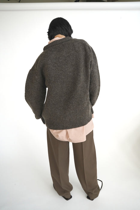 CRISTASEYA<br>PADDED COLLAR SHETLAND OVERSIZED SWEATER<br>in TAUPE