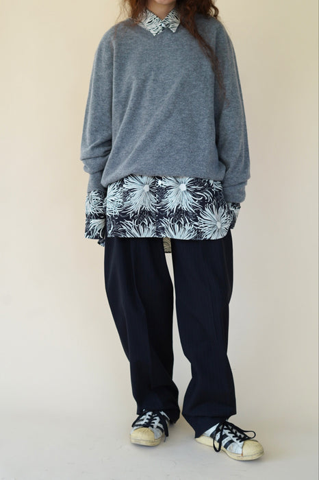 CRISTASEYA<br>DOUBLE PLEATED WIDE PANTS<br>in BLACK/NAVY STRIPES
