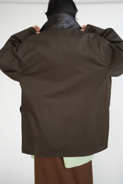 CRISTASEYA<br>OVERSIZED BLOUSON WITH LEATHER PATCH<br>in BROWN