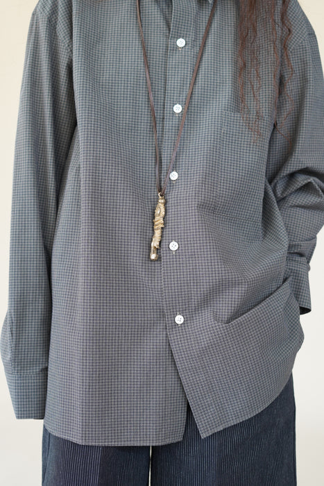 Salvatore Piccolo xCRISTASEYA<br>HANDMADE CLASSIC COLLAR SHIRT<br>in TAUPE WITH BLACK CHECKS