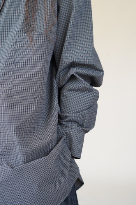 Salvatore Piccolo xCRISTASEYA<br>HANDMADE CLASSIC COLLAR SHIRT<br>in TAUPE WITH BLACK CHECKS