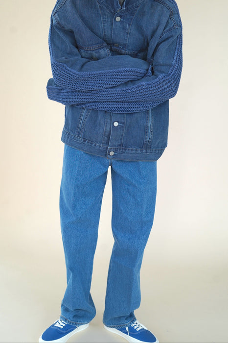 CRISTASEYA<br>BLEACHED DENIM PLEATED TROUSERS