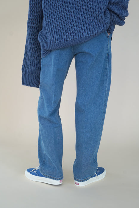 CRISTASEYA<br>BLEACHED DENIM PLEATED TROUSERS