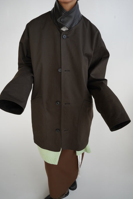 CRISTASEYA<br>OVERSIZED BLOUSON WITH LEATHER PATCH<br>in BROWN