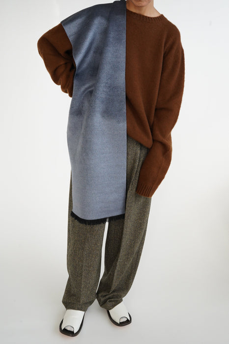CRISTASEYA<br>SILK WOOL FRINGED SCARF<br>in BLACK/BLUE