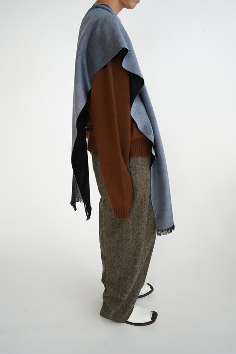 CRISTASEYA<br>SILK WOOL FRINGED SCARF<br>in BLACK/BLUE