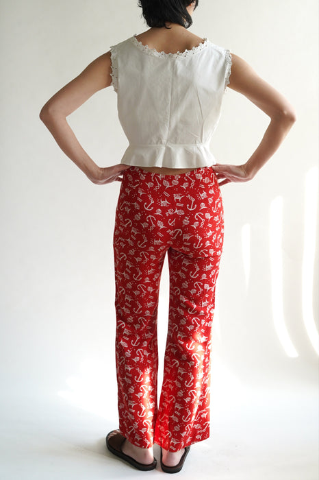 VINTAGE<BR>FISH ANCHOR PRINT PANTS