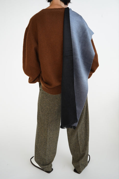 CRISTASEYA<br>SILK WOOL FRINGED SCARF<br>in BLACK/BLUE