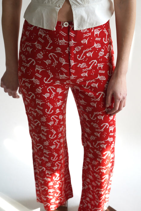 VINTAGE<BR>FISH ANCHOR PRINT PANTS