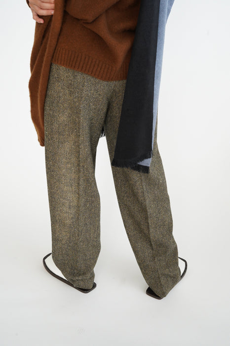 CRISTASEYA<br>DOUBLE PLEATED WIDE PANTS <br>in BROWN/BLACK