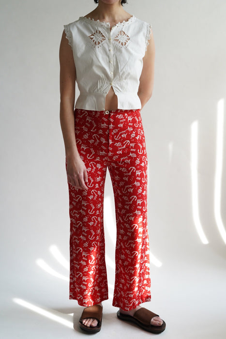 VINTAGE<BR>FISH ANCHOR PRINT PANTS