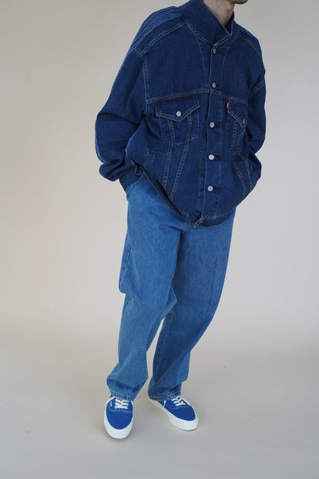 CRISTASEYA<br>BLEACHED DENIM PLEATED TROUSERS