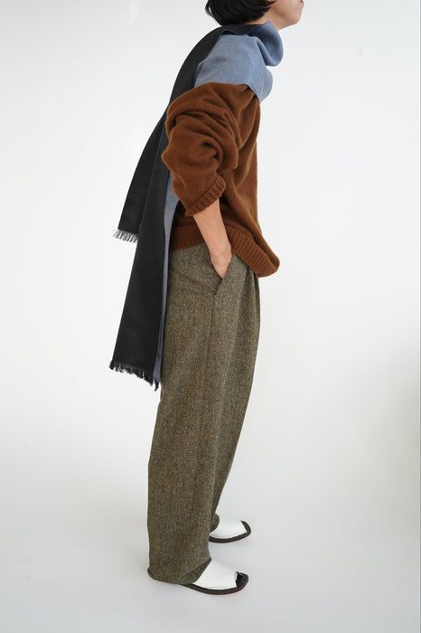 CRISTASEYA<br>DOUBLE PLEATED WIDE PANTS <br>in BROWN/BLACK