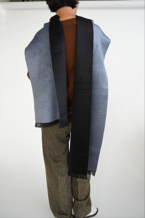 CRISTASEYA<br>SILK WOOL FRINGED SCARF<br>in BLACK/BLUE